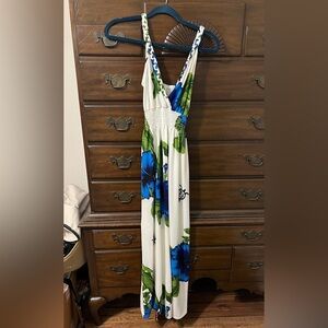 Steven Wear Maxi Dress with Blue and Green Flowers - Hawaiian Dress